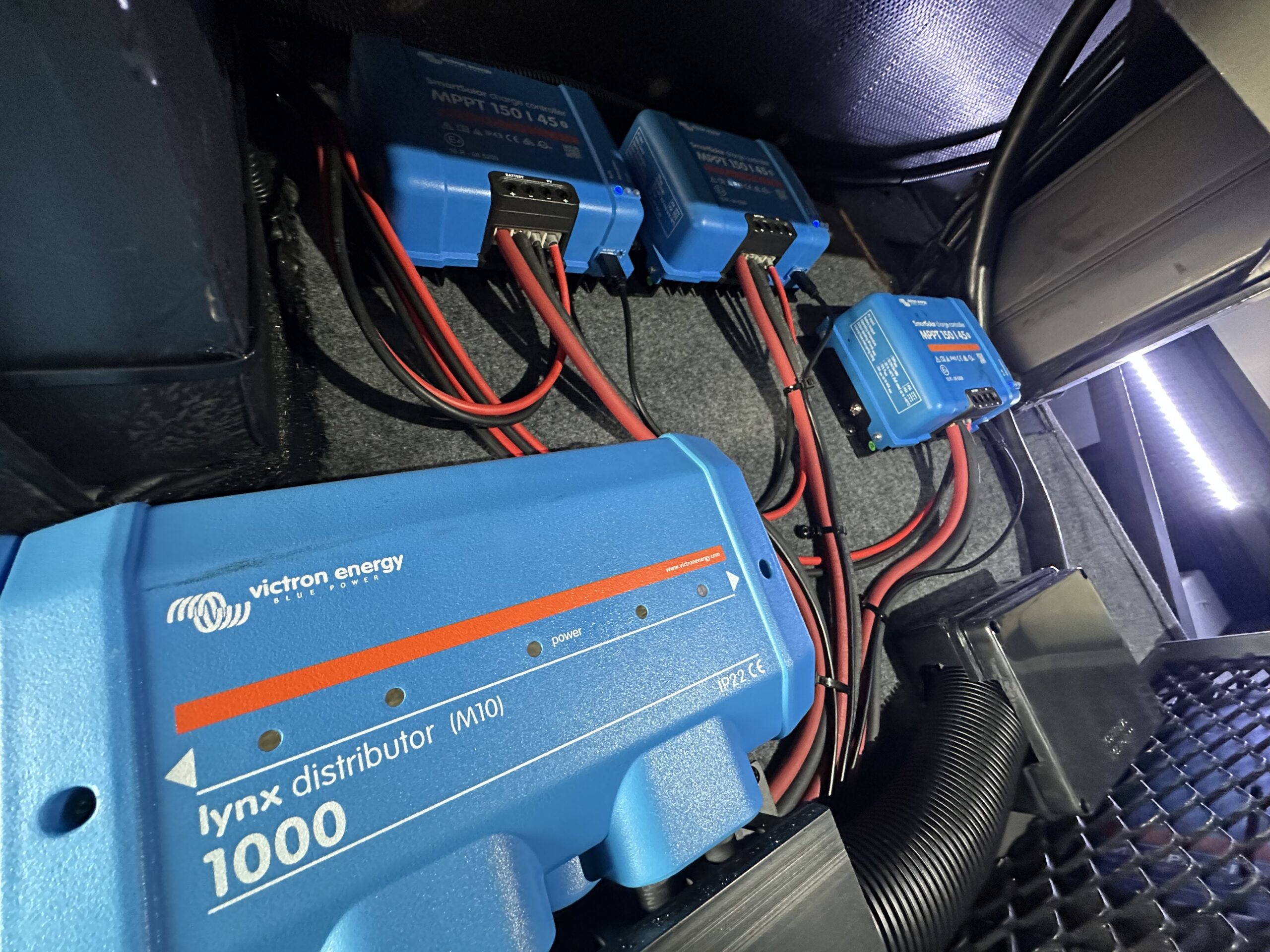 Victron Lynx system with SmartSolar MPPT charge controller and professional cable routing