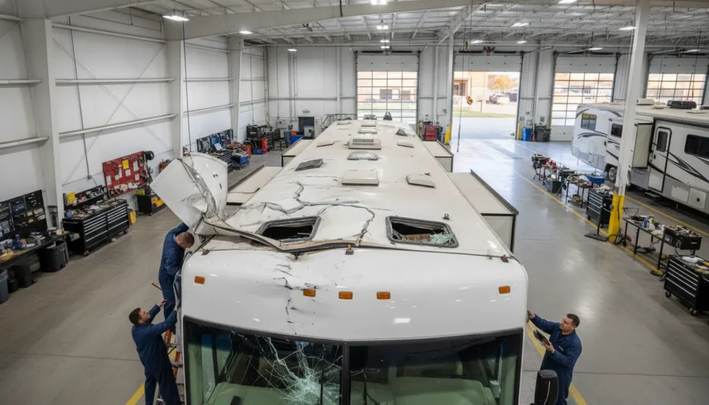 RV insurance claim repair inspection after hail damage in Texas